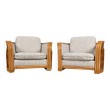 Set of 2 bamboo and rattan fauteuils with graphic fabric