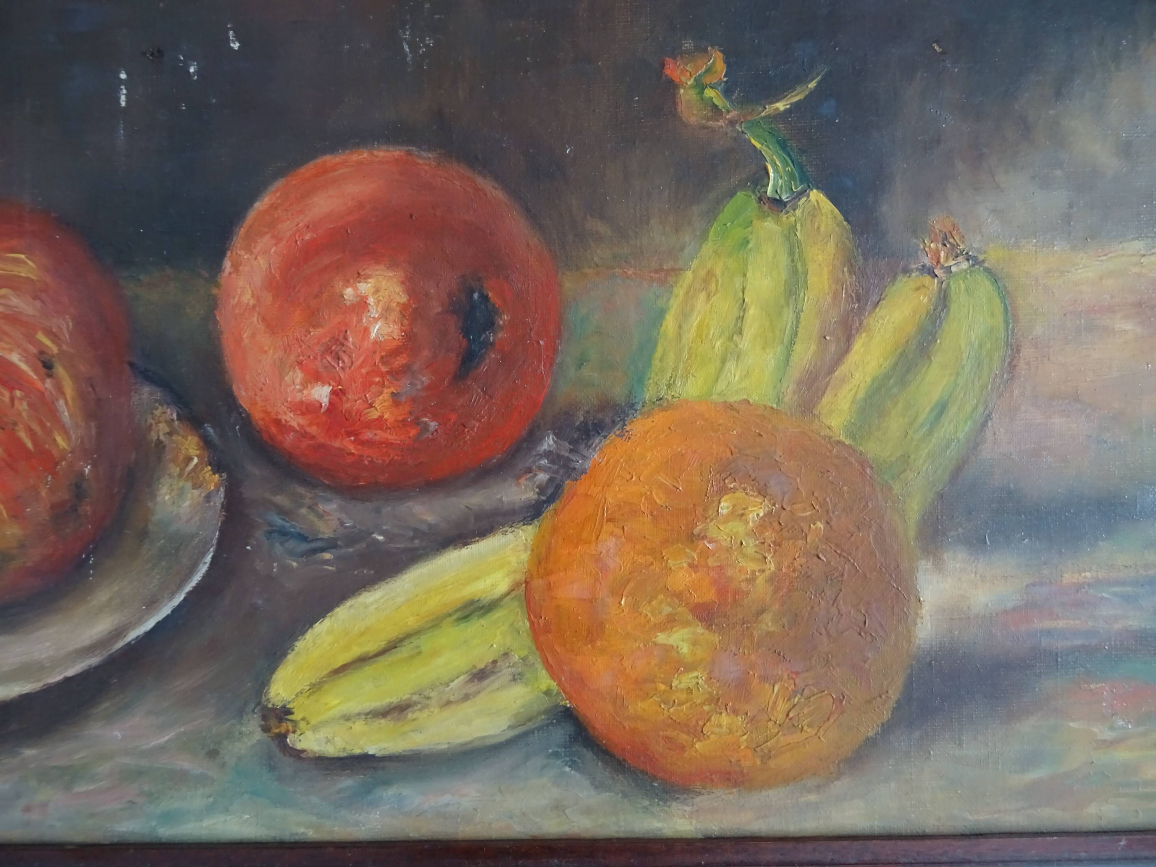 Old still life painting of fruits signed oil on canvas
