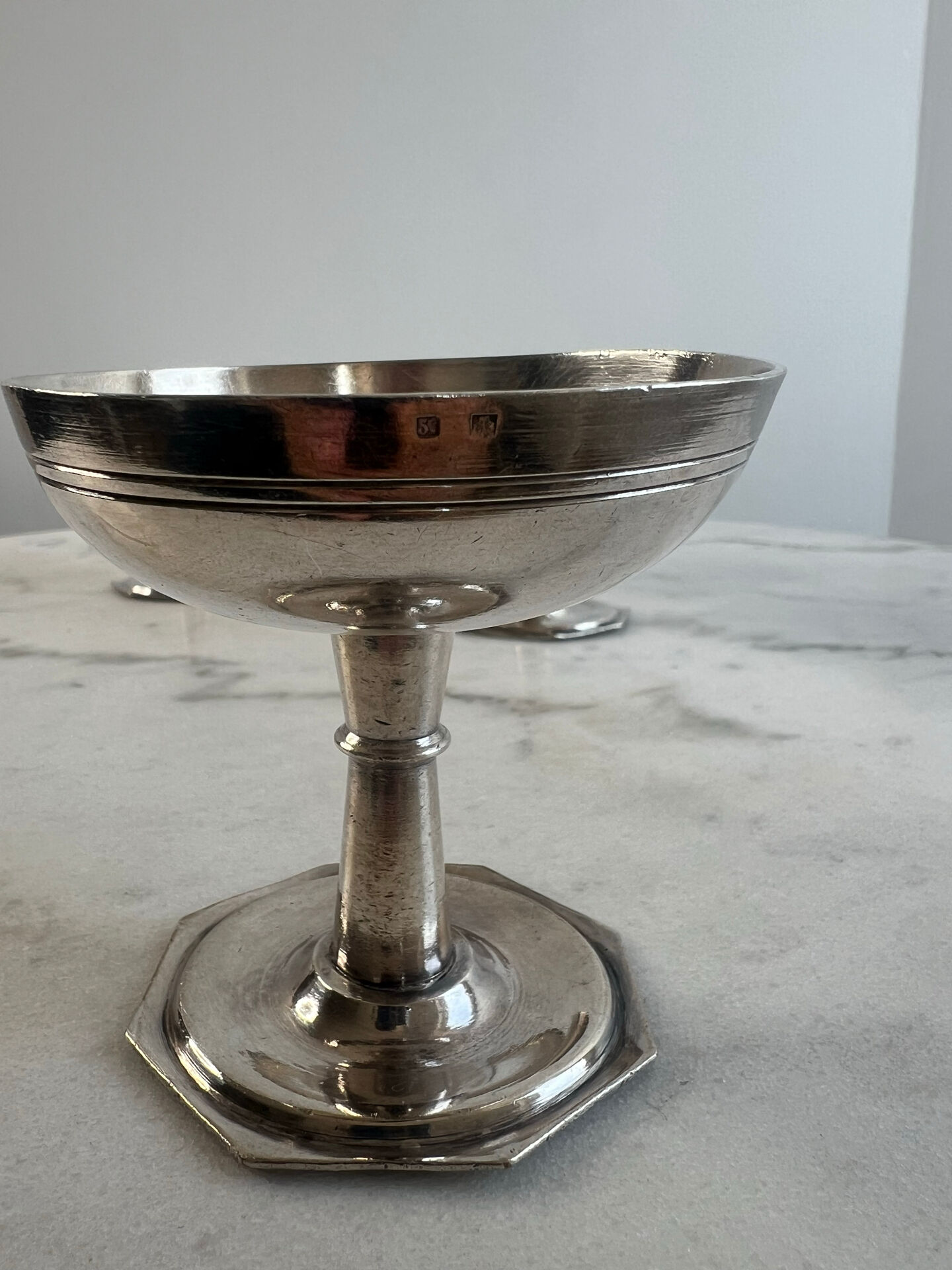 Set of 4 silver-plated ice cream bowls, hallmark, octagonal base, A