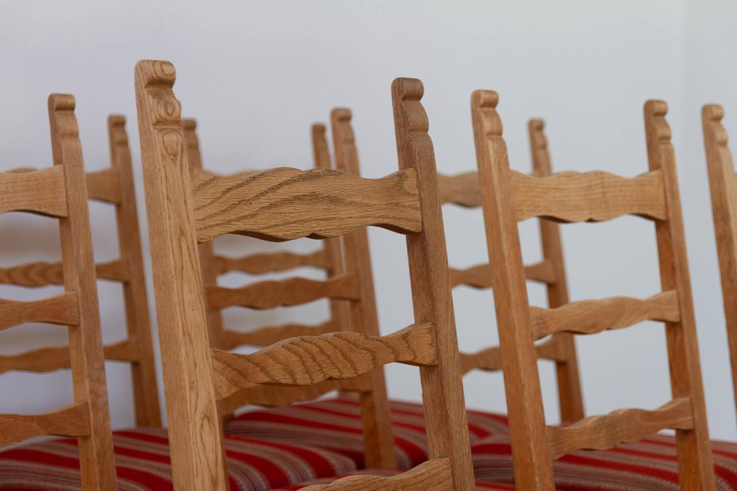 Vintage danish brutalist ladder back oak dining chairs