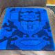 Vintage Turkish Rug Cushion, Handmade Electric Blue Geometric Wool Pillow