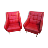 Paire de fauteuils en skaï rouge 1960 Erton