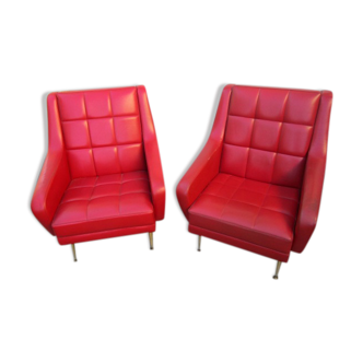Pair of chairs in red leatherette 1960 Erton