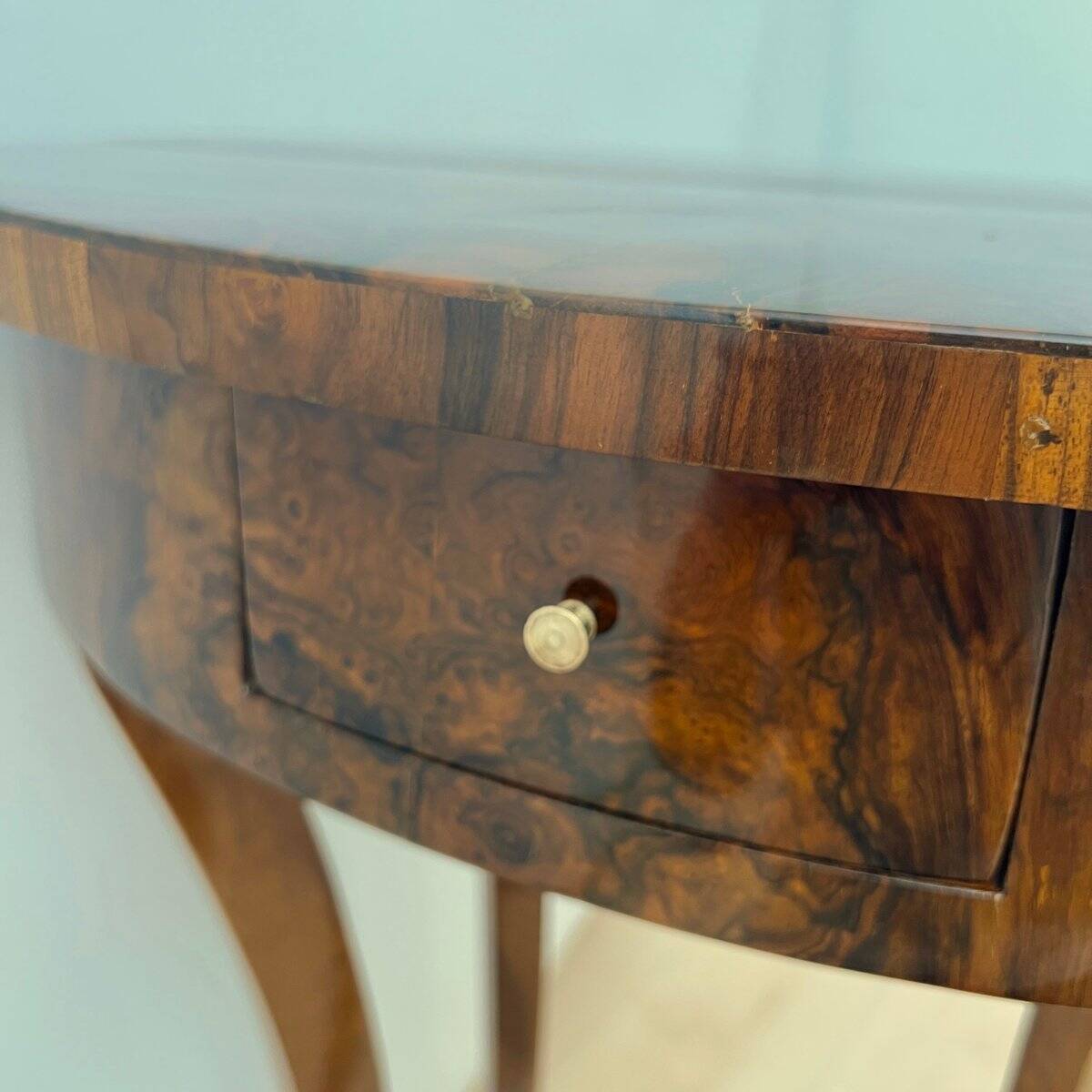 Oval Biedermeier Side Table with Drawer in Walnut Veneer, South Germany, 1820