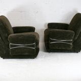 Pair of armchairs "Space Age", brown velvet and steel, France, circa 1970.