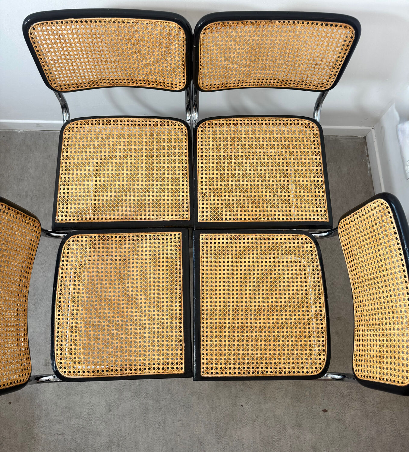 Set of 4 Marcel Breuer Cesca chairs made in Italy.