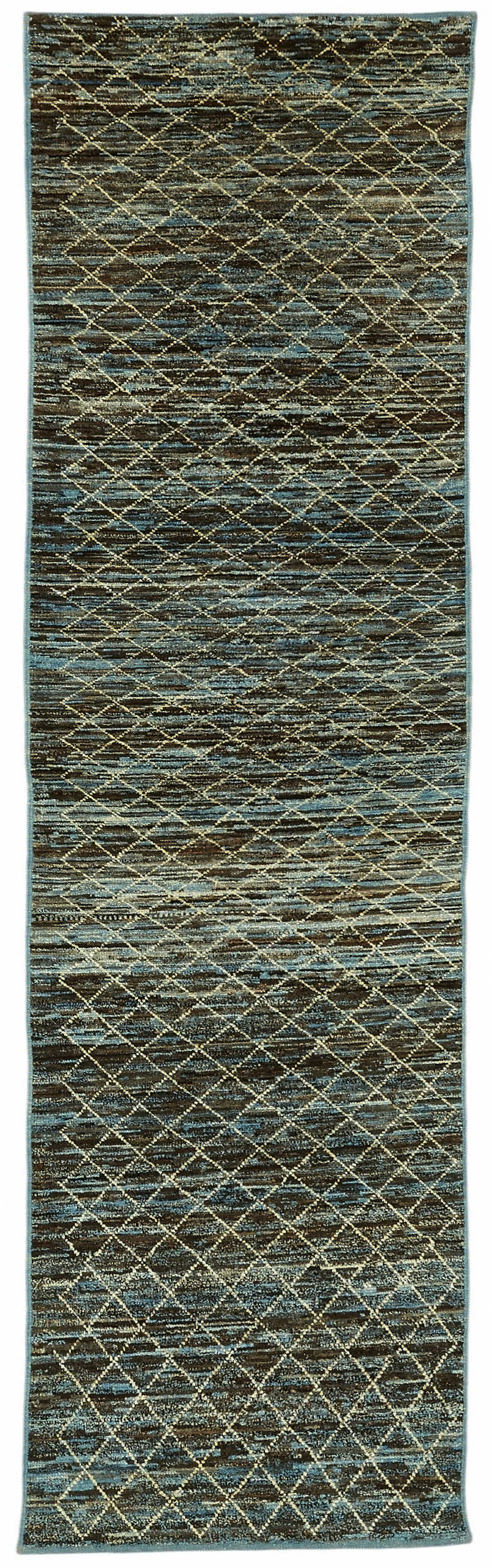 Handwoven Tribal One of a Kind 91 cm x 297 cm Blue Wool Runner Carpet