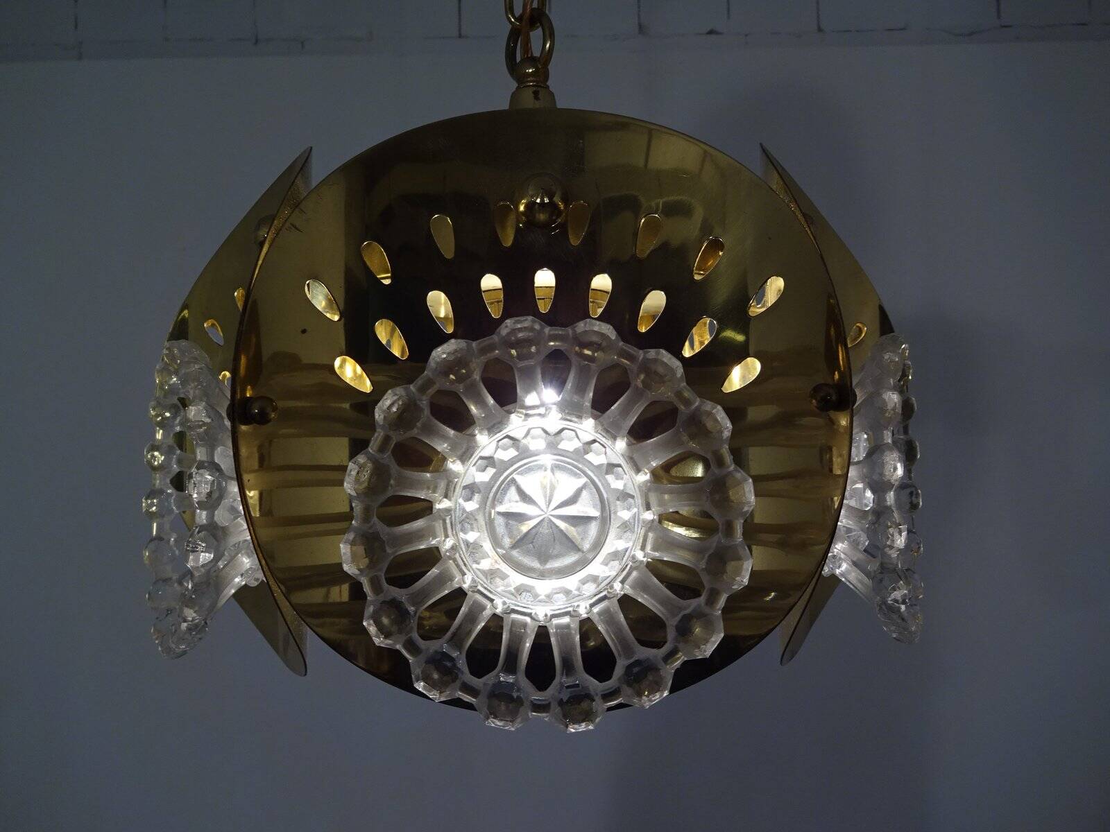 Italian brass and glass ceiling lamp, 1960s