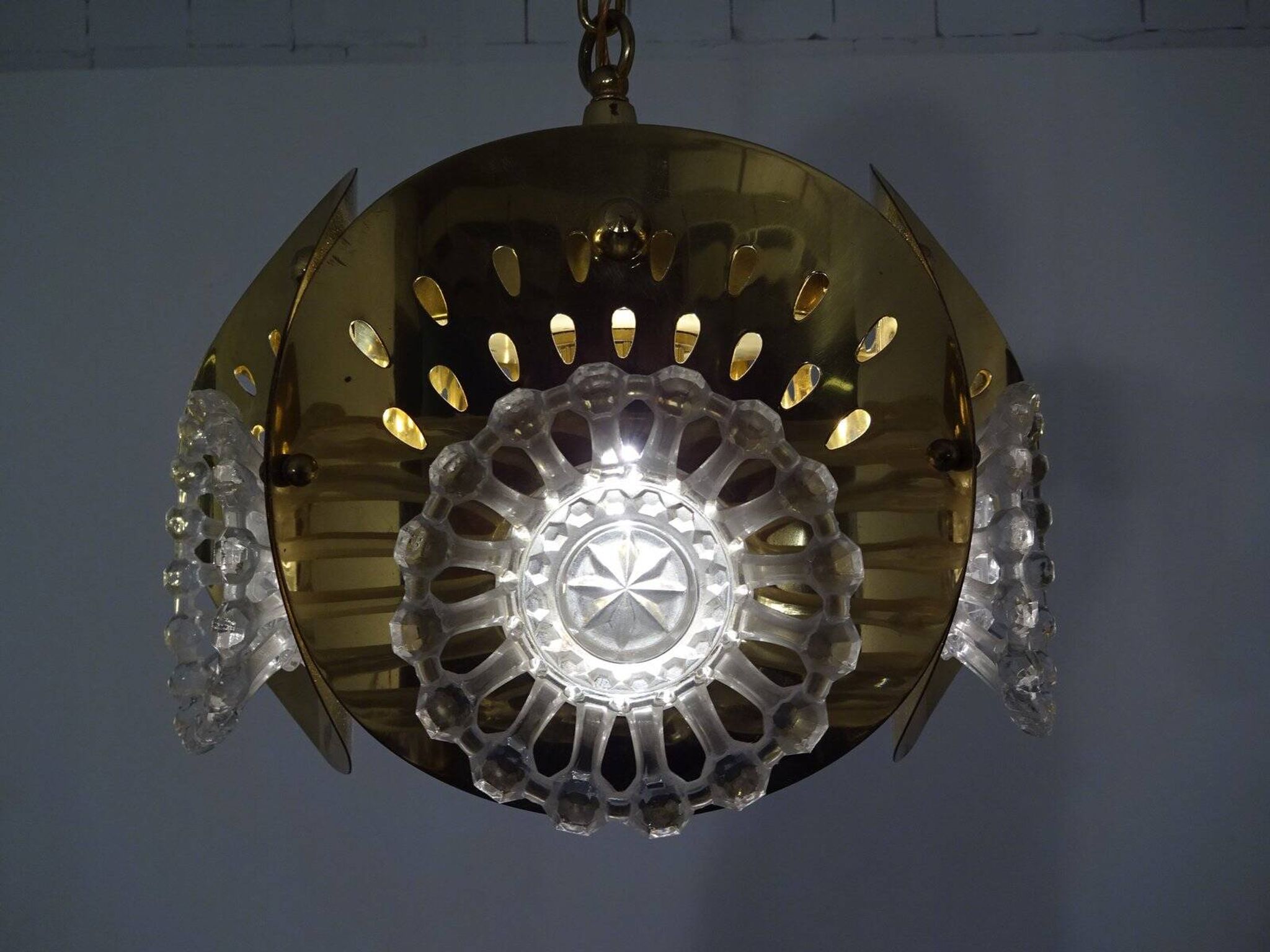 Italian Brass & Glass Ceiling Lamp, 1960s