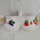 Set 3 large bowls and their sugar bowl, jam maker