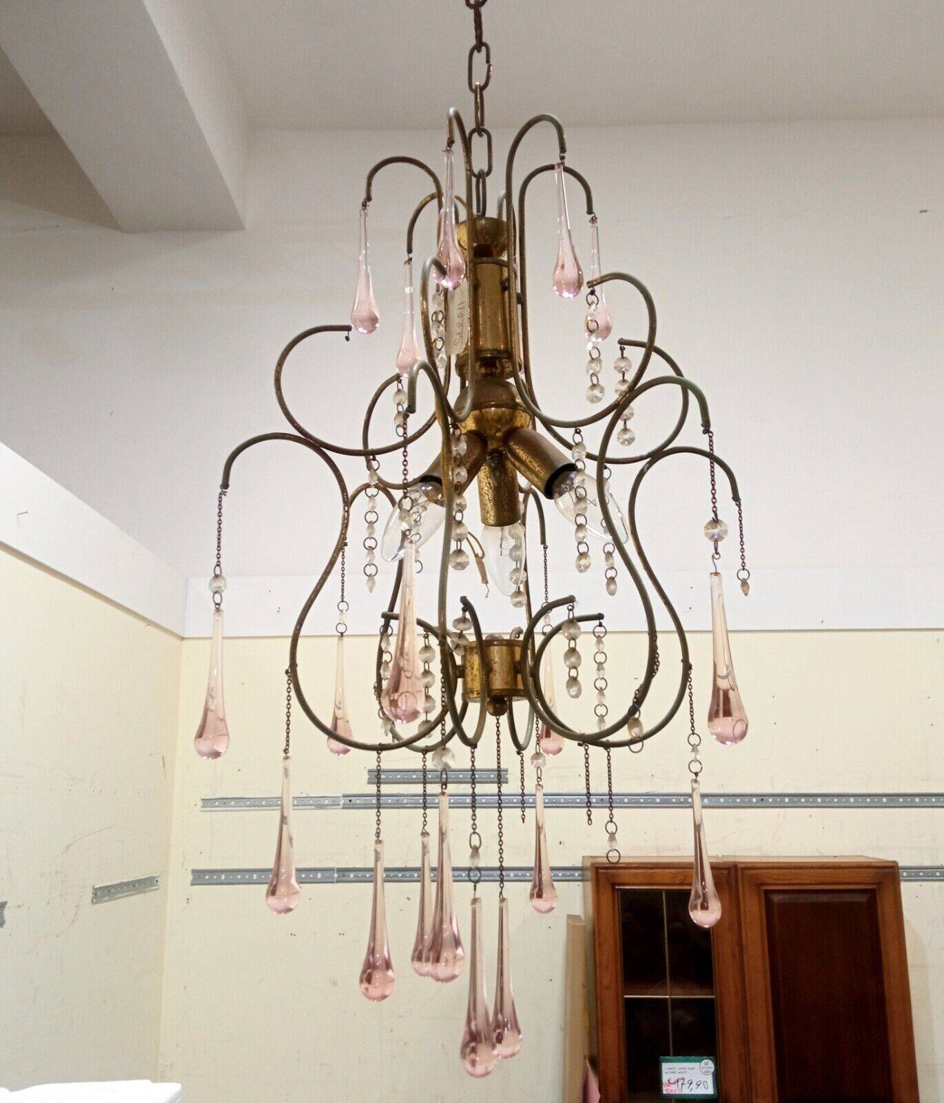 Antique Italian Chandelier Murano Glass Italy 1940s