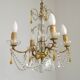 Vintage 4-Light Bronze, Glass & Crystal Chandelier with Amber Glass Drops