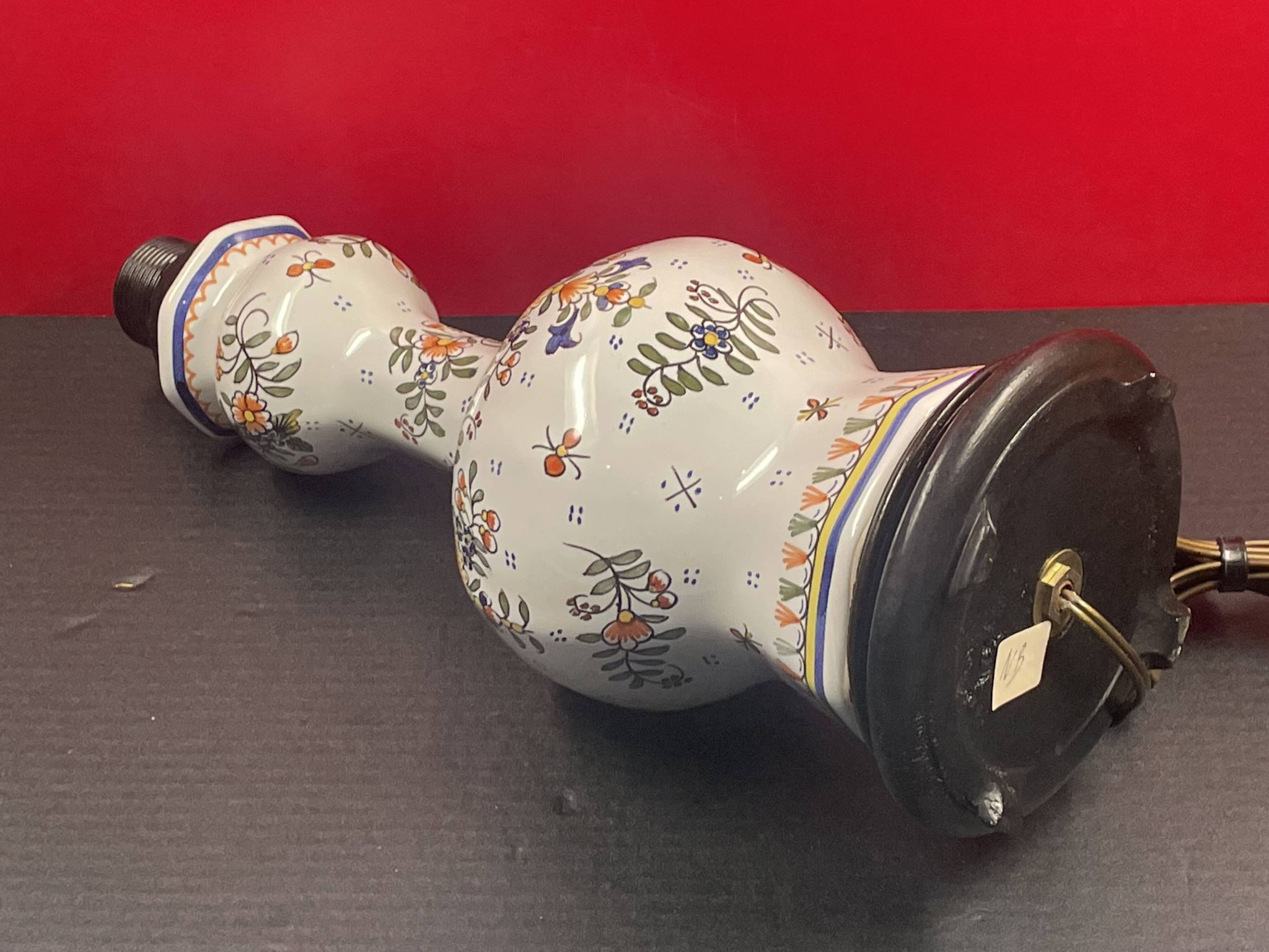 Lampe à poser, décor Rouen, Quimper, 38 cm haut de douille