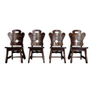 4 chaises de salle à manger brutalistes en chêne / années 60