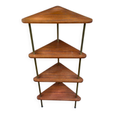 Mid-Century 4-Tier Corner Shelf in Solid Teak/Mahogany Brass 1960