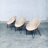 Mid-Century Modern Design Egg Basket Wicker Chairs, Italy, 1950s, Set of 3