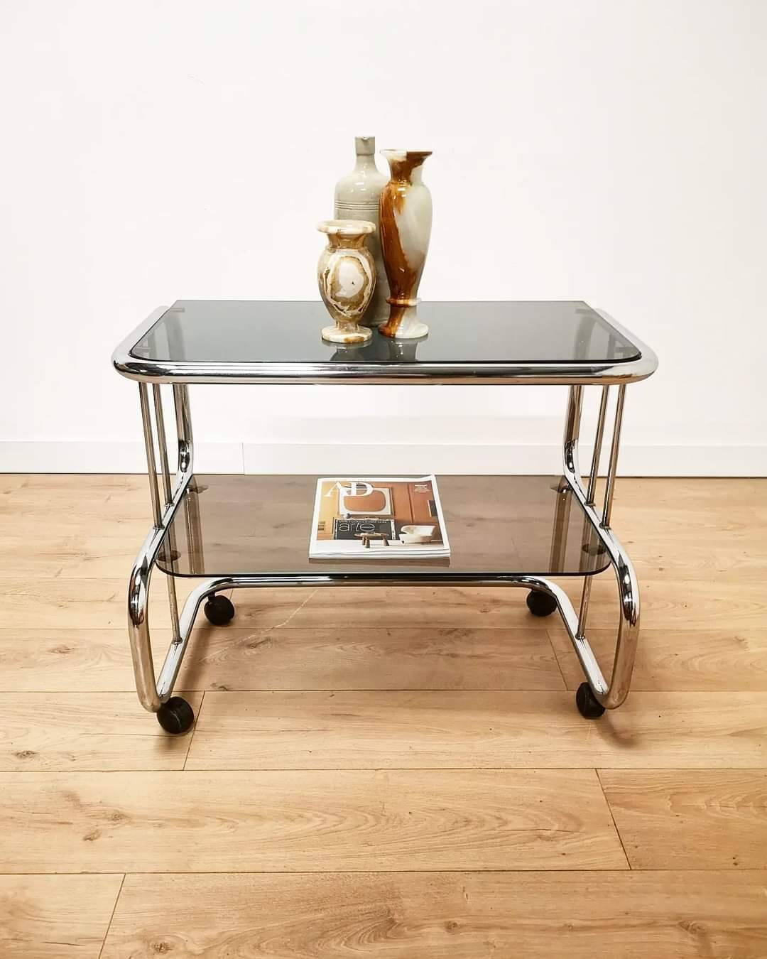 70s aluminum server and double smoked glass trays