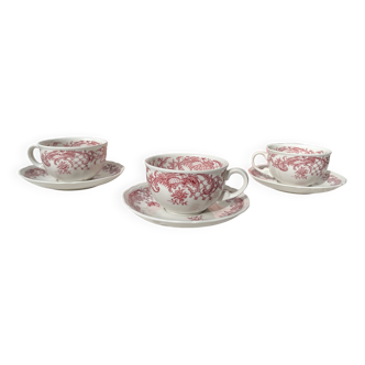 3 tasses à café en porcelaine blanche et rose villero & boch valeria made in germany