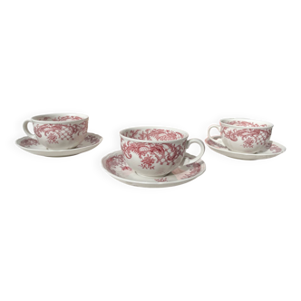 3 white and pink porcelain coffee cups villero & boch valeria made in germany