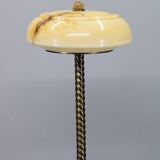 1940s Restored Brass Floor Lamp with  Glass Shade