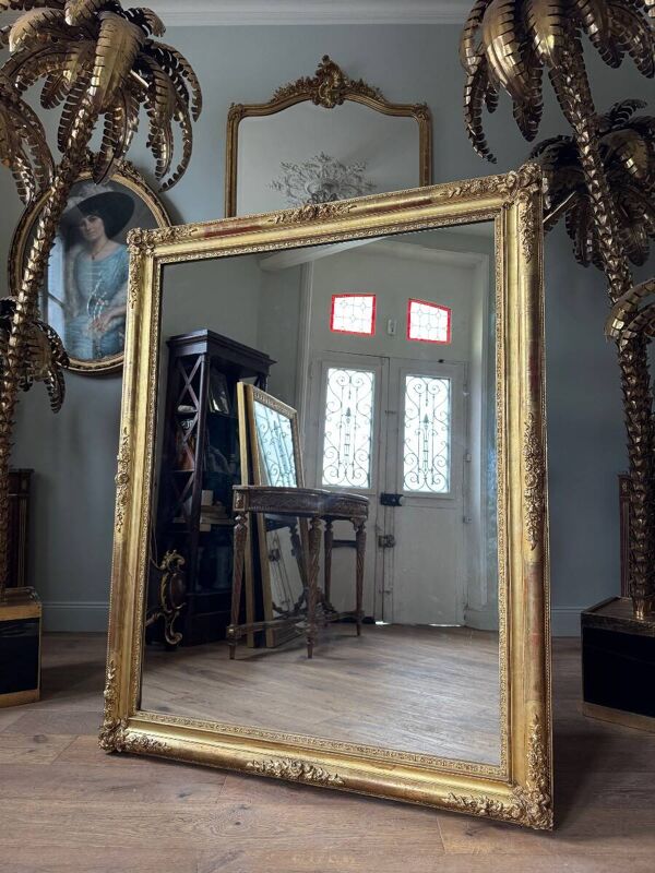 Miroir d’époque restauration en bois doré d’époque Napoléon III 165 cm x 130 cm