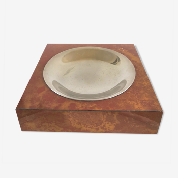 Ashtray veneer wood and metal design 70s