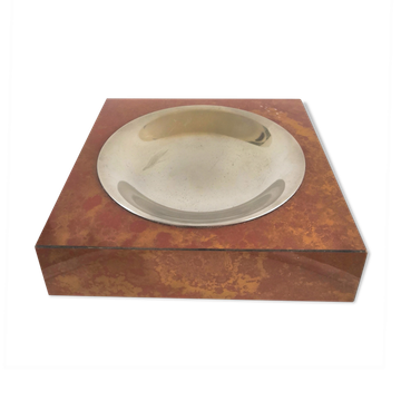 Ashtray veneer wood and metal design 70s