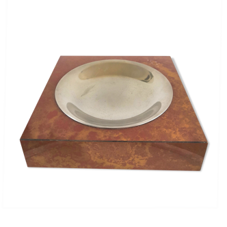 Ashtray veneer wood and metal design 70s