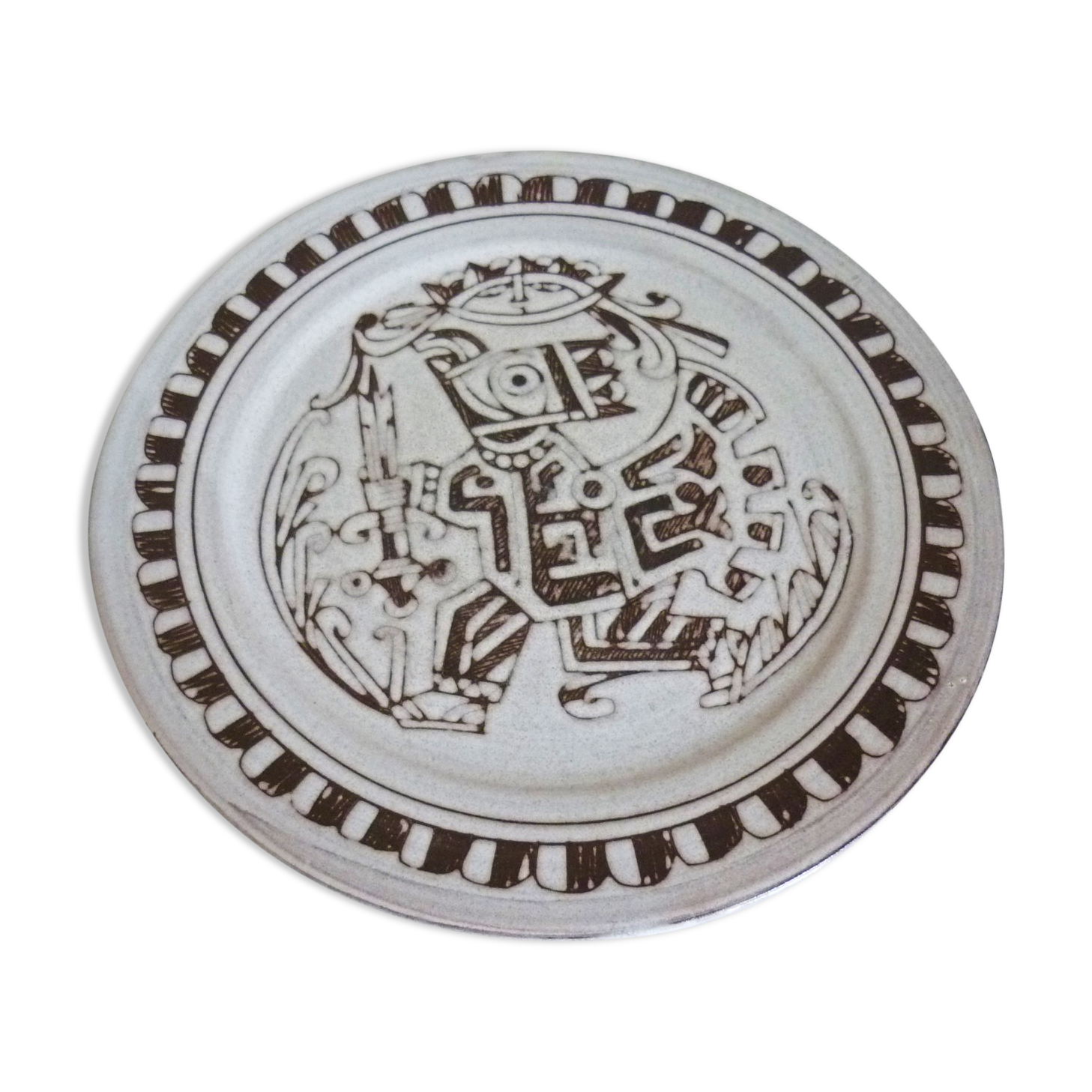 Enameled ceramic art plate, signed La Tournerie, 1960s/1970s