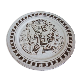 Enameled ceramic art plate, signed La Tournerie, 1960s/1970s