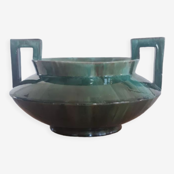 Green glazed earthenware vase