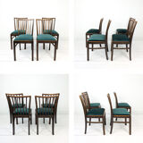 Lot de 4 chaises vintage bois brun, assise verte, style années 50