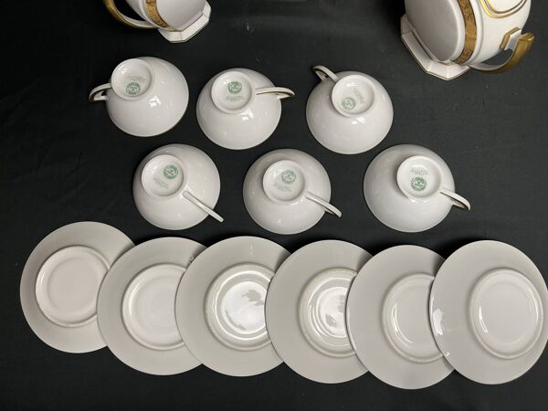 Art déco, service à café 9 pièces porcelaine Limoges vers 1930