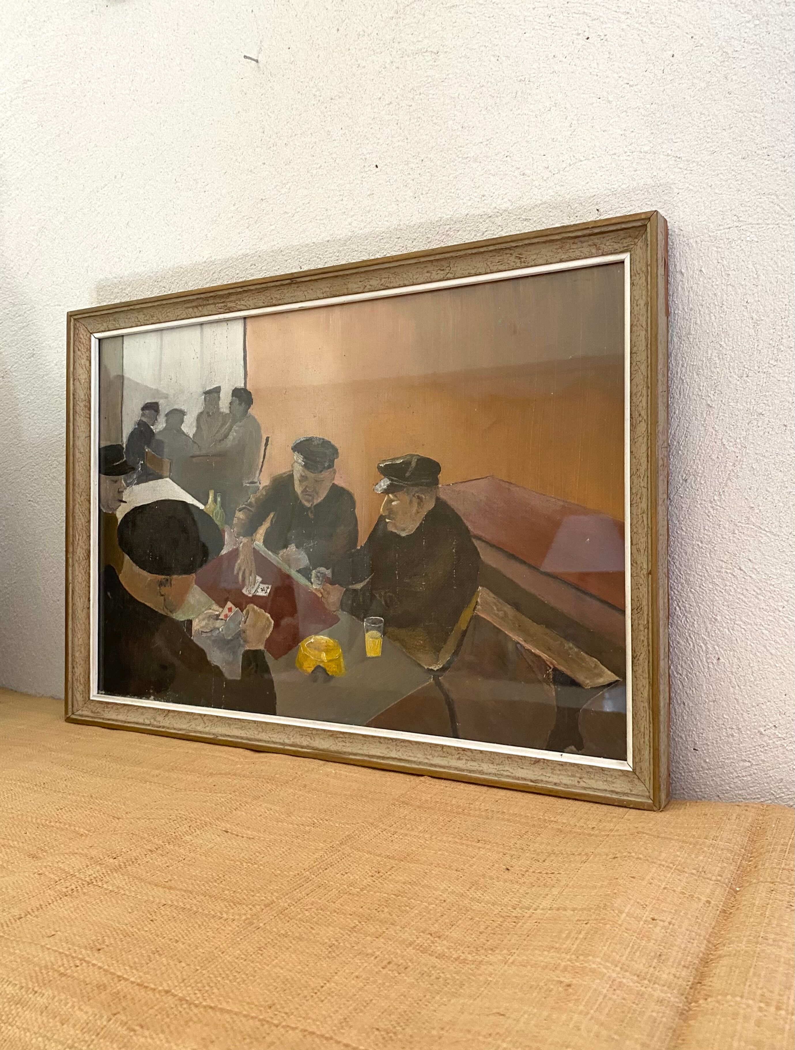 Oil on canvas under glass, "The Players" 1950