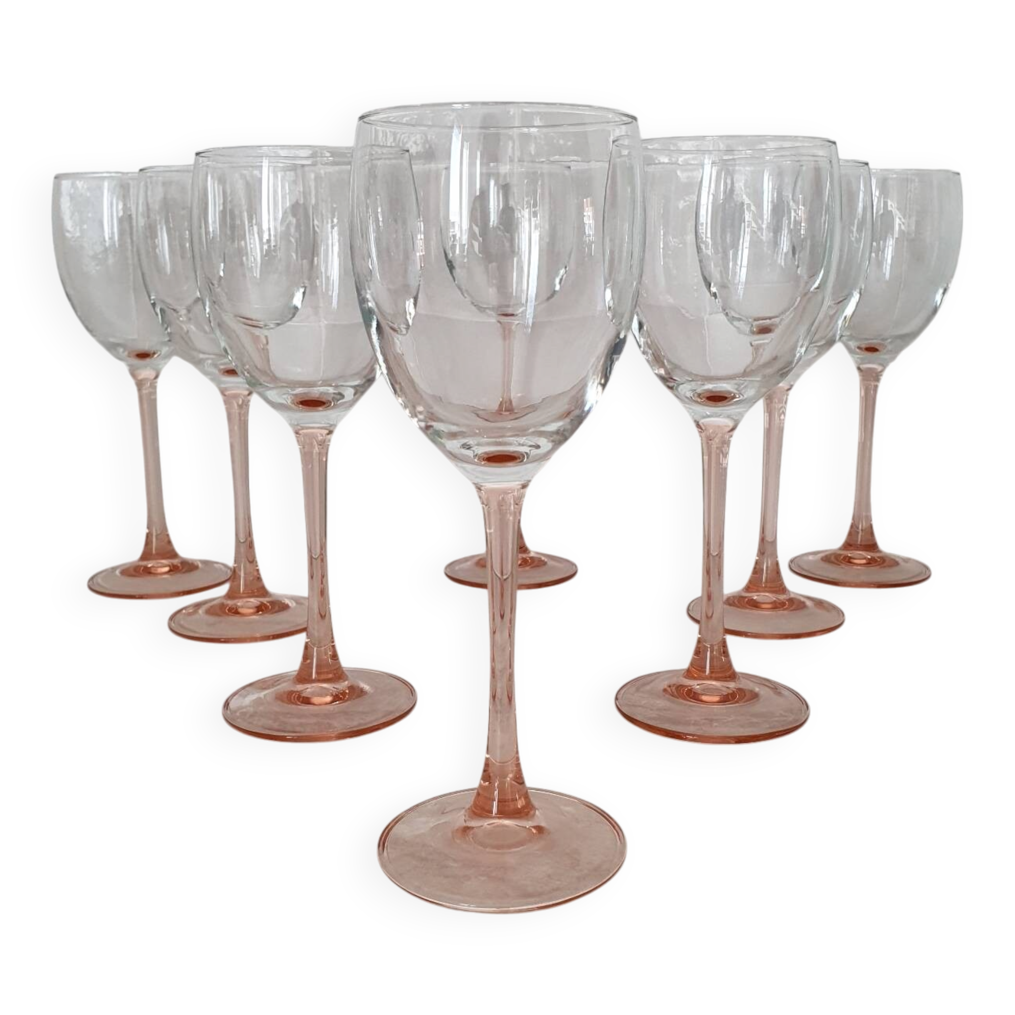 8 Pink Stem Wine/Water Glasses