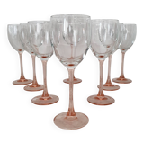 8 Pink Stem Wine/Water Glasses