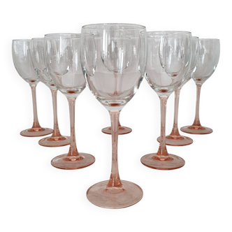 8 Pink Stem Wine/Water Glasses