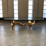 Bronze and glass coffee table with female sculpture by Victor Roman