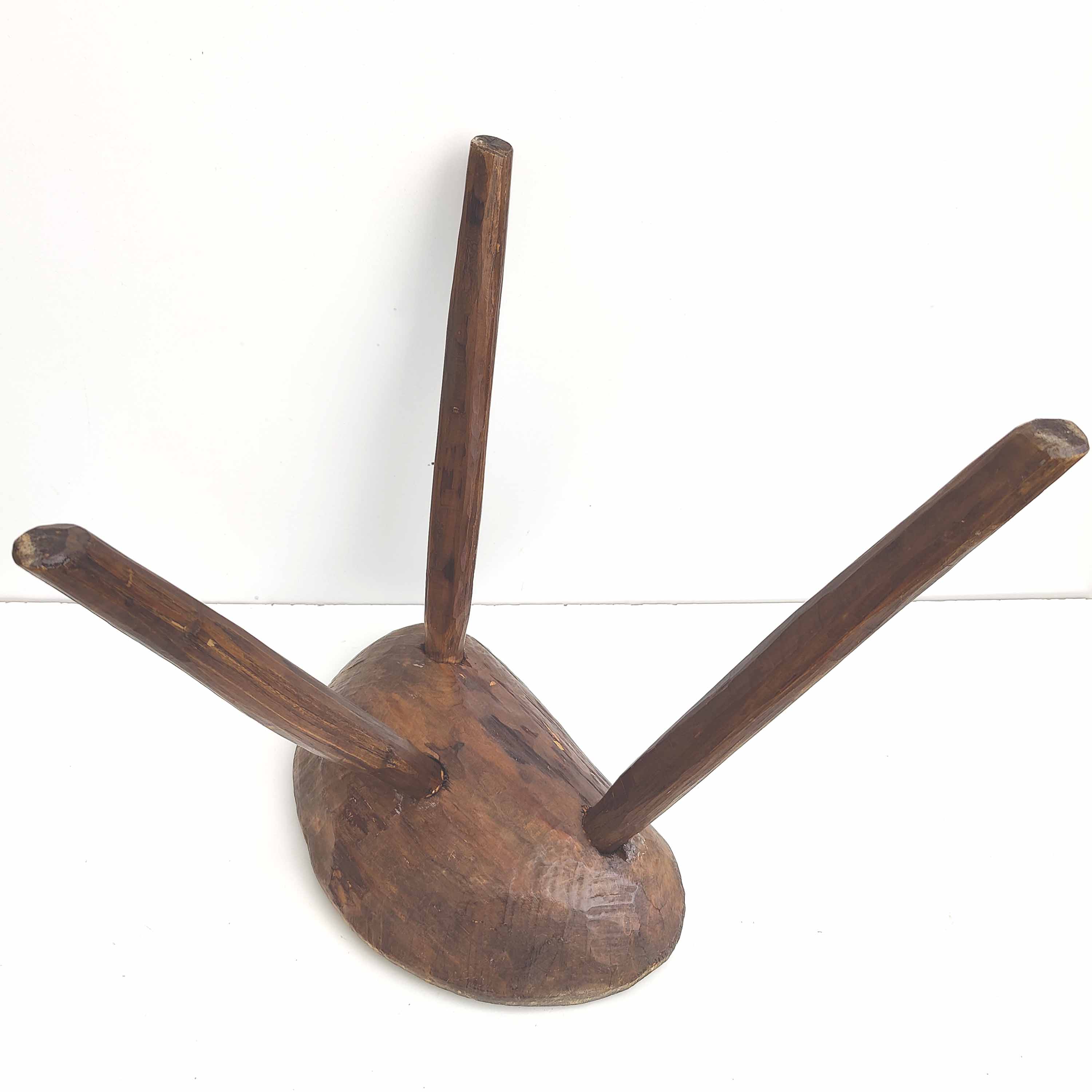 Brutalist tripod farm stool solid wood