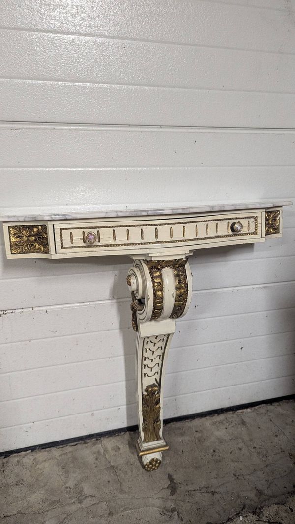 Console d'applique murale style Louis XV avec tiroir et marbre