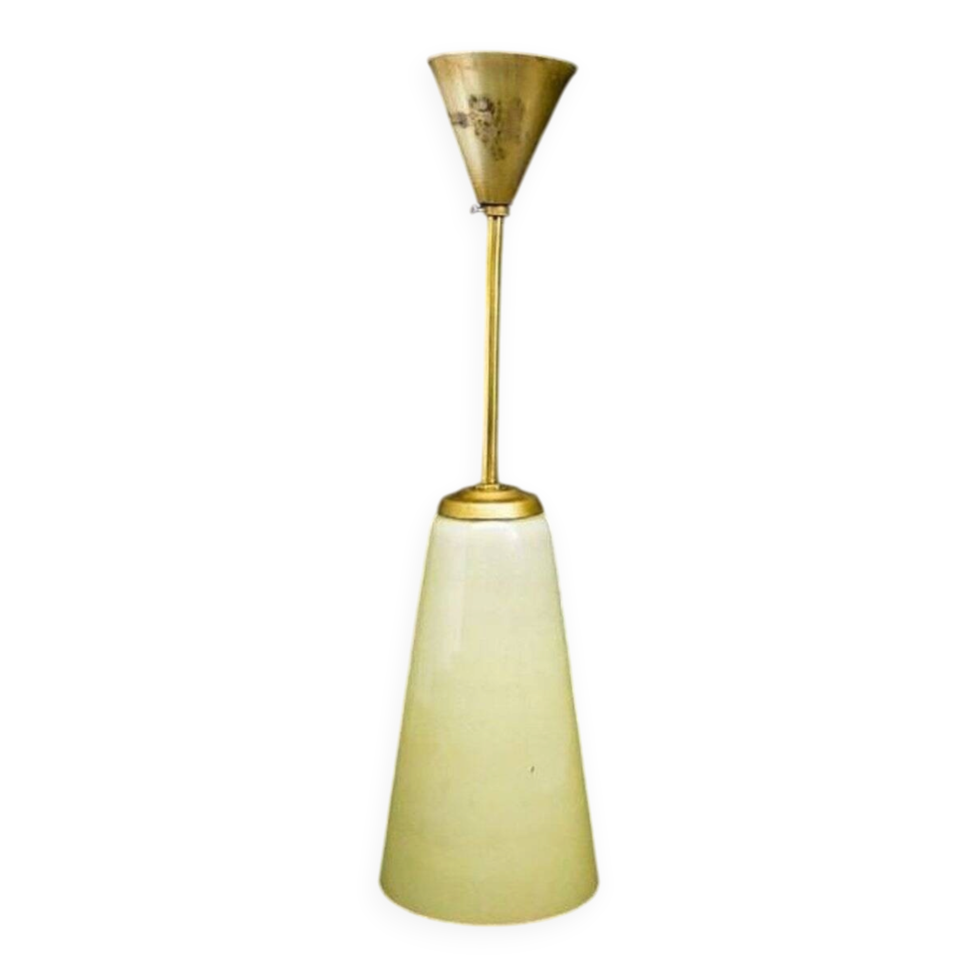 Mid-century pendant lamp in glass and brass, 1950s