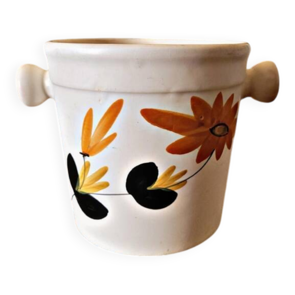 Seau à glace, glaçons en céramique des Poteries du Marais, décor fleurs