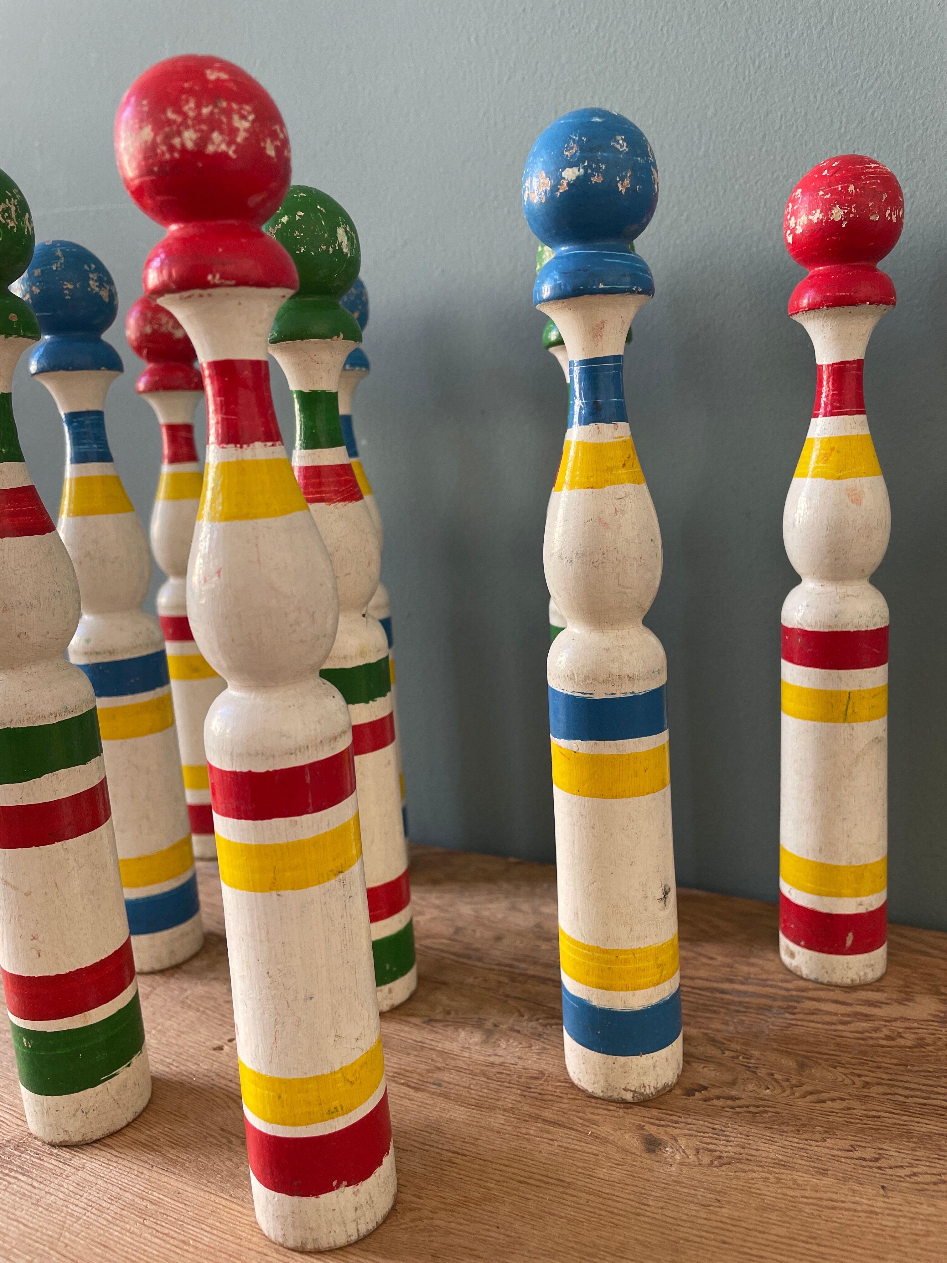 Old painted wooden bowling game