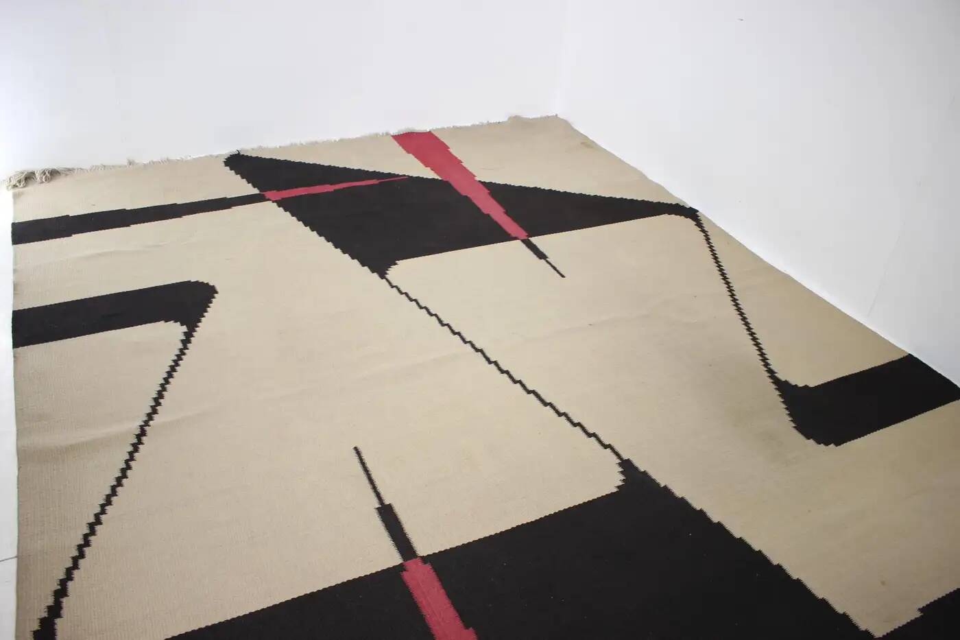 Midcentury kilim abstract design geometric rug / carpet, 1960s