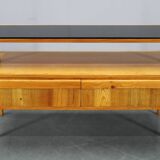 1960s Czechoslovakian Maple TV Rack with Drawers and Glass Top