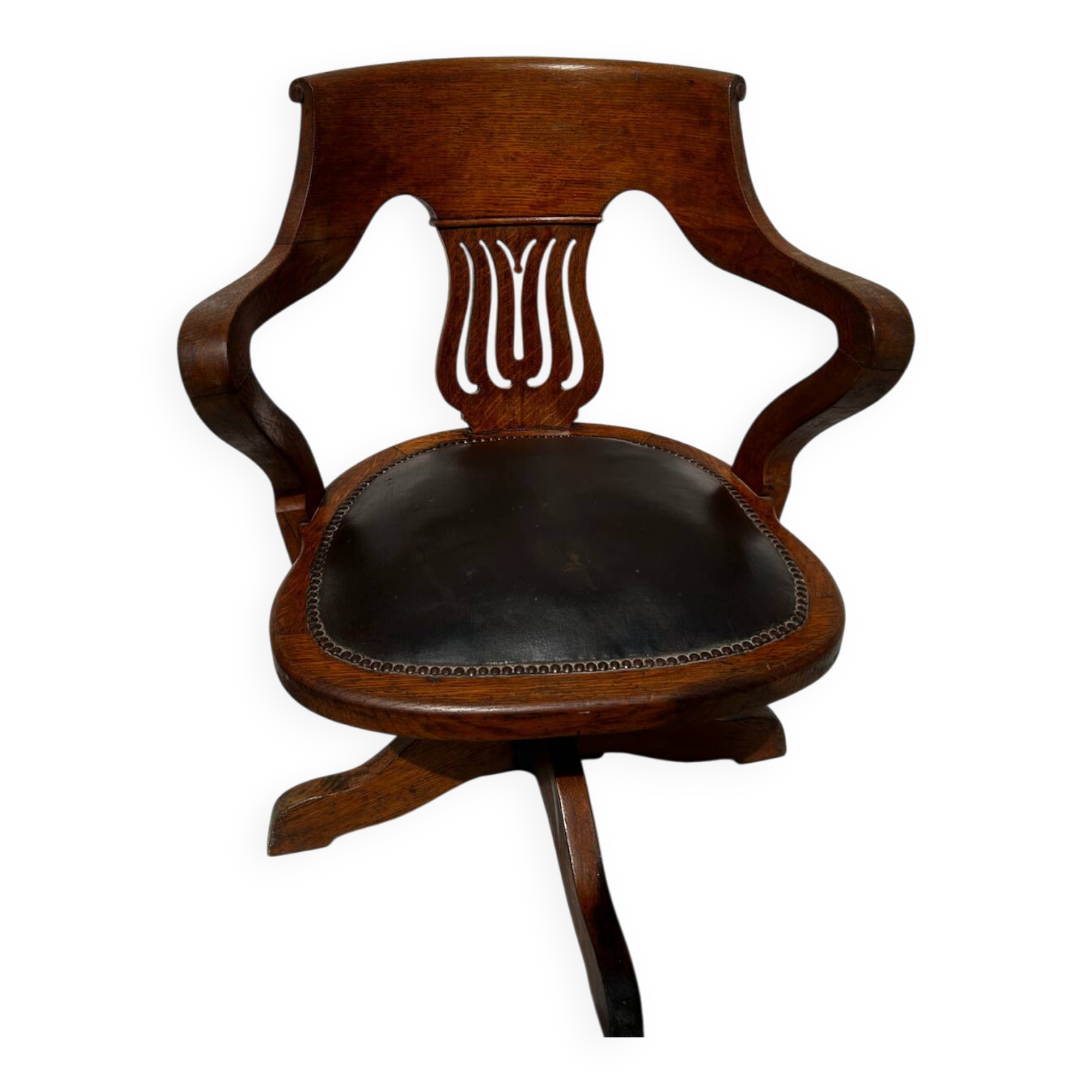 Milwaukee Chair Co. swivel office chair – leather and wood – circa