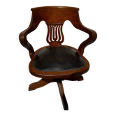 Fauteuil de bureau pivotant Milwaukee Chair Co. – cuir et bois – circa
