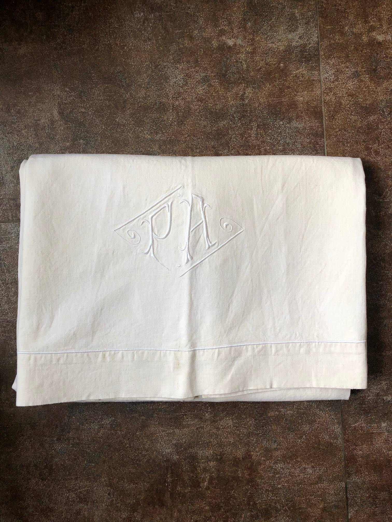 Antique embroidered linen-cotton sheet PA