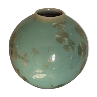 Light turquoise ceramic vase: Golden do bowl workshop. Signed Bernard Guipouy