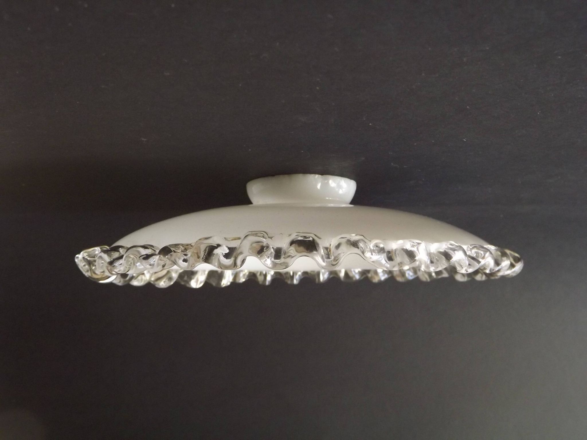 Vintage French Opaline Glass Pendant Light Shade - Frilled Clear Glass Edge